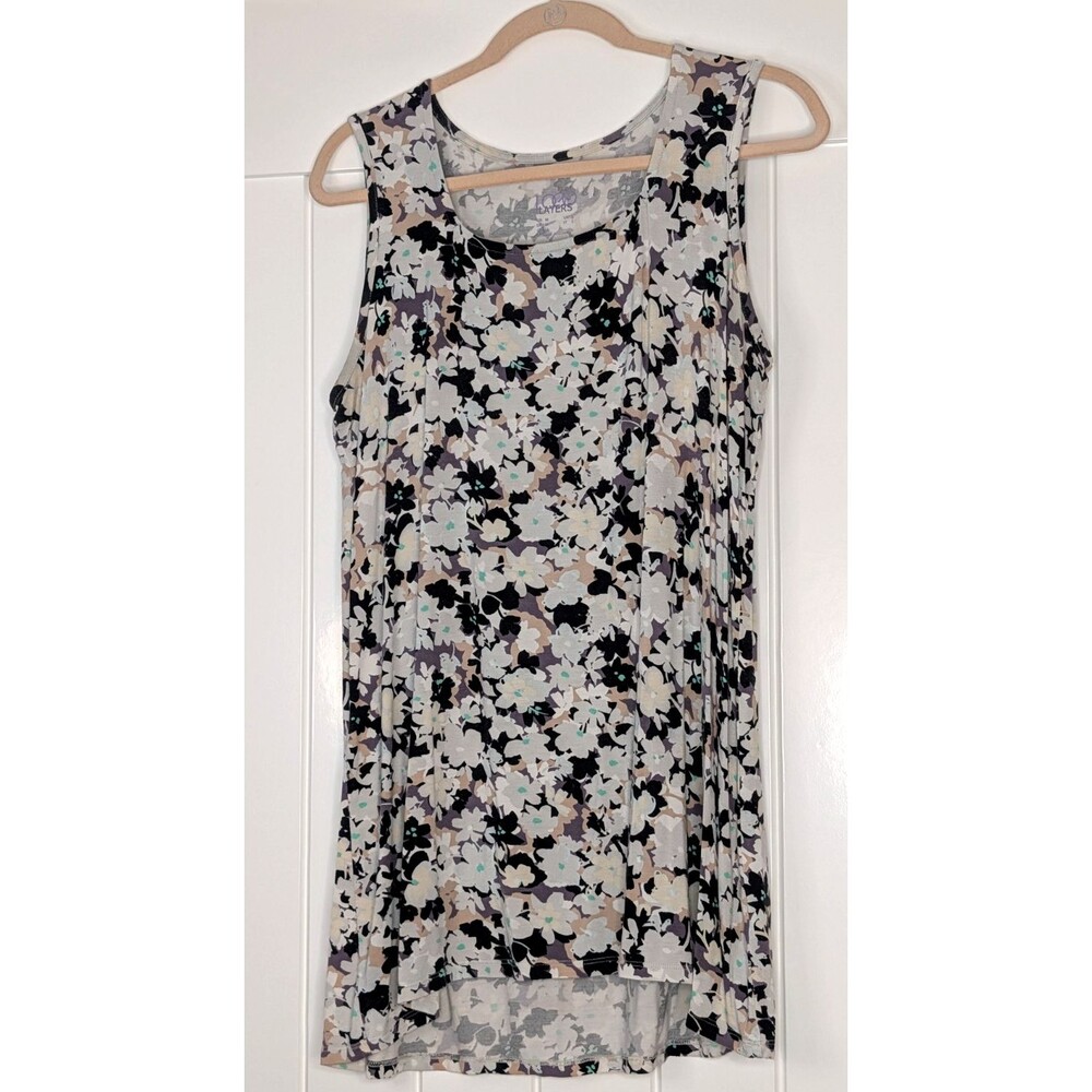 LOGO by Lori Goldstein Women's Tunic - Printed Gray Floral, Medium, EUC